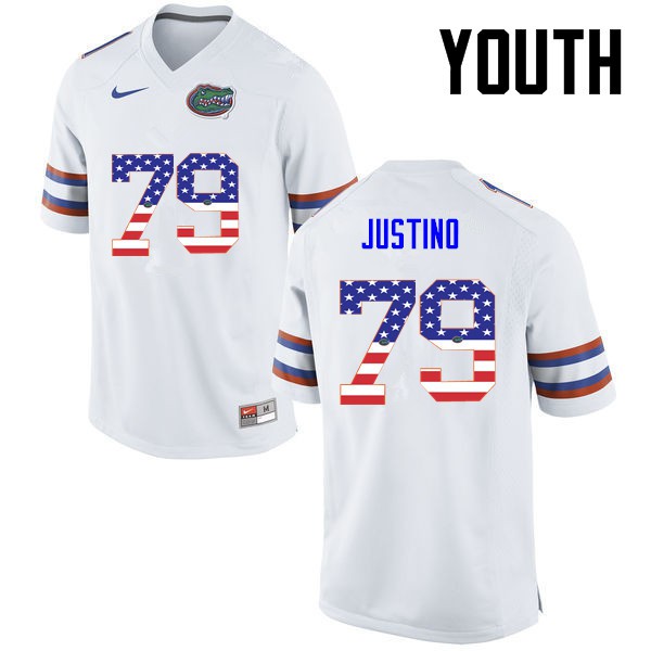 Florida Gators Youth #79 Daniel Justino College Football USA Flag Fashion White